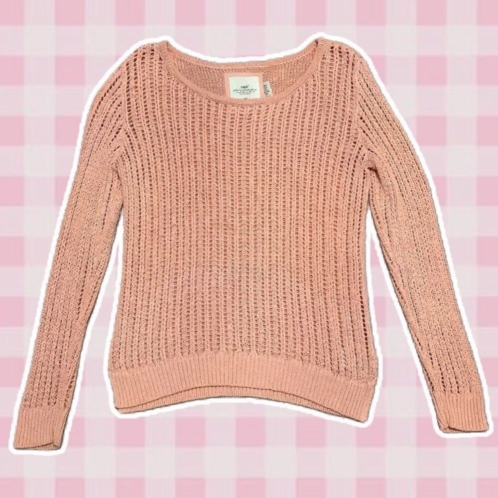 H&M LOGG‎ Timeless Classic Woven Macrame Soft Girl Peach Cozycore Sweater Medium